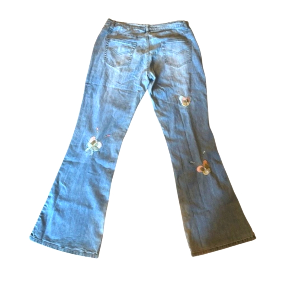 Vintage Y2K Jeans 34 Flare Butterfly Embroidered Beaded Blue Pointe Light Wash